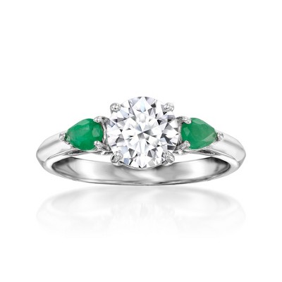 Ross-Simons 1.00 Carat Lab-Grown Diamond Ring With .20 ct. t.w. Emeralds in 14kt White Gold