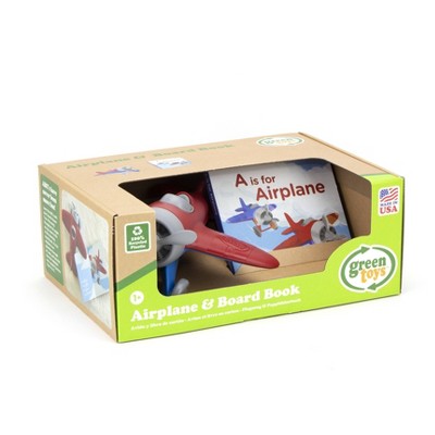 green toys airplane and board book