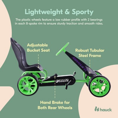 Green Ergonomic Pedal Go-Kart with Low Profile Rubber Tires