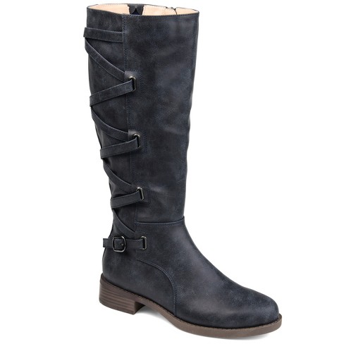 navy wide calf boots