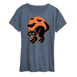 Women's - Instant Message - Vintage Paper Cat Halloween Short Sleeve Graphic T-Shirt - 1 of 4