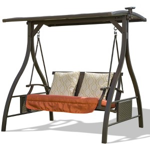 PAGED Swing Chair Outdoor, 2 Person Adjustable Canopy Deluxe Hammock Swing Glider with Solar LED Light and 2  Cushions - 1 of 4