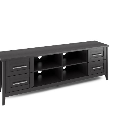 Elegant Black Wood Grain Extra-Wide TV Stand with Nickel Handles