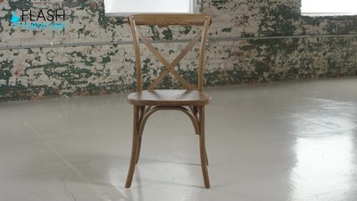 Elegant Oak Wood Cross Back Side Chair with Beige Cushion