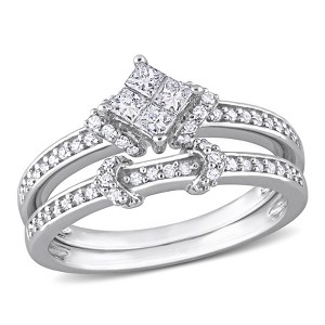 EVERLY JEWELRY | Sterling Silver 1/2 CT TWD Princess & Round Diamond Bridal Ring Set - 1 of 4
