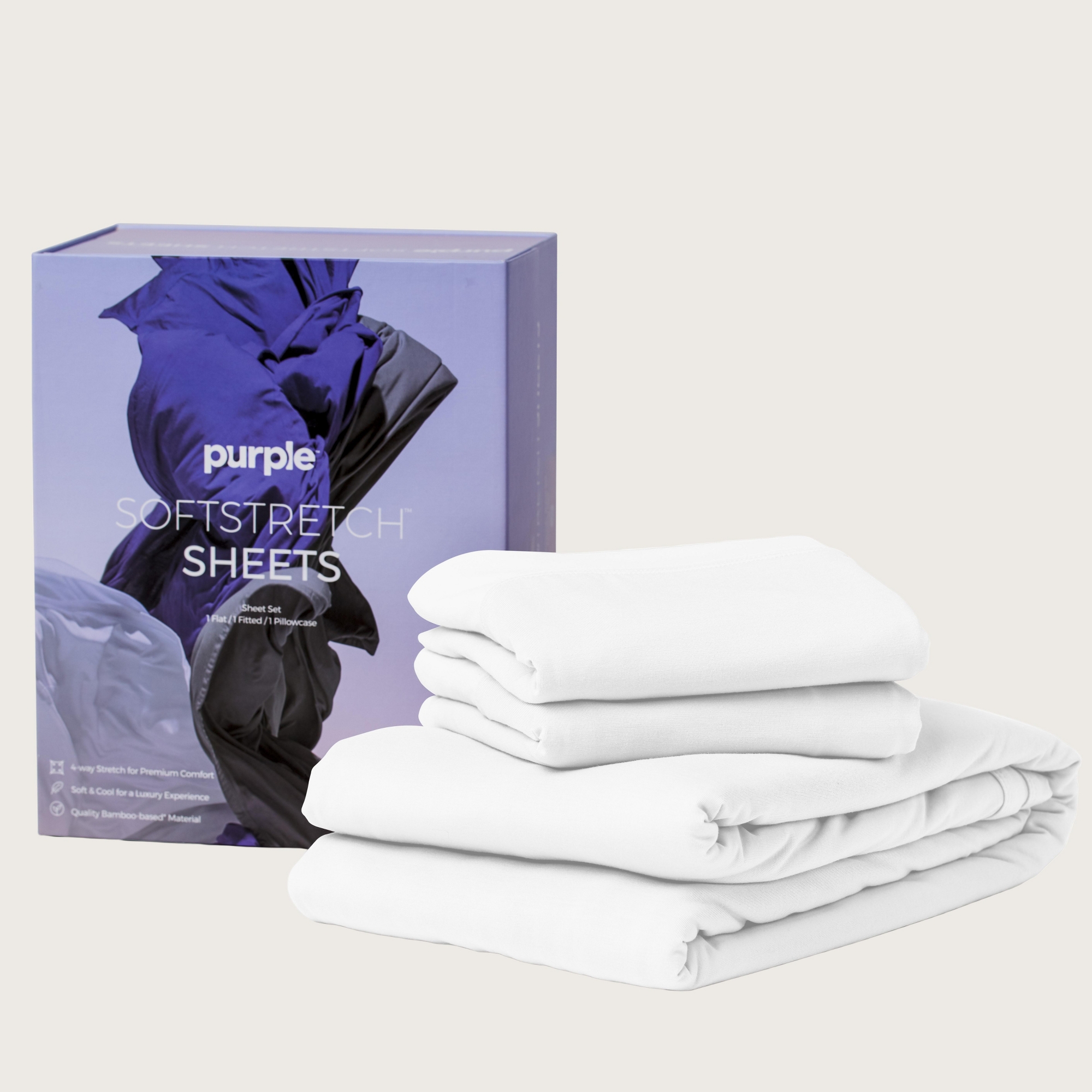 Purple SoftStretch® Sheet Set, Silky-Soft Stretch with Cooling, Moisture-Wicking, Temperature Control, True White, King/Cal King