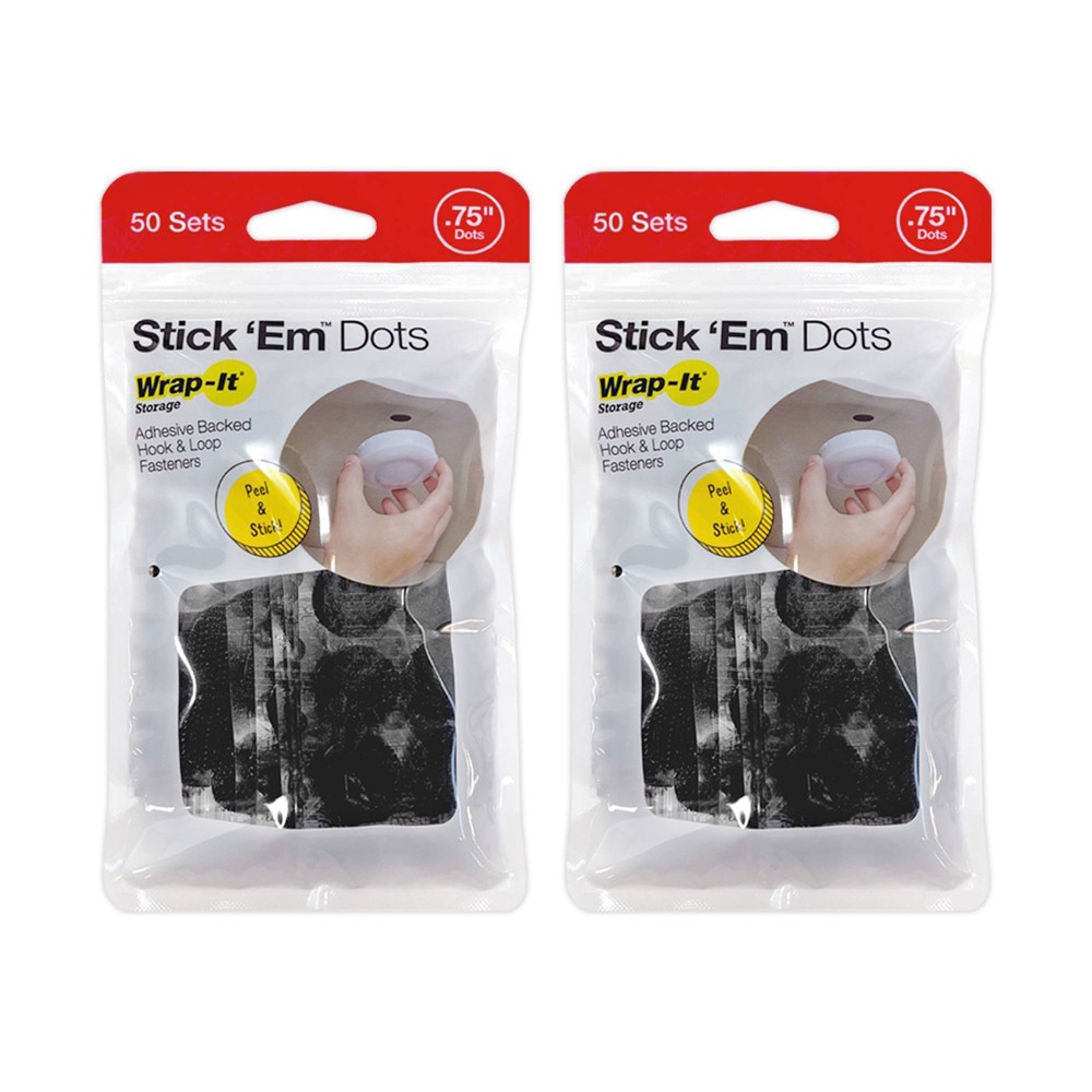 Wrap-It 100 Sets Square Stick 'Em Adhesive Back Hook and Loop: Black Cable Management Cord Organizer Clips