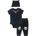 Marvel Avengers Black Panther Baby Cosplay Bodysuit Pants and Hat 3 Piece Outfit Set Newborn to Infant 