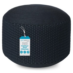 BIRDROCK HOME Outdoor Pouf Ottoman - Handwoven Waterproof Footstool with Bead Filling, Boho Footrest for Patio, Porch, Living Room - Lightweight, Navy - 1 of 4