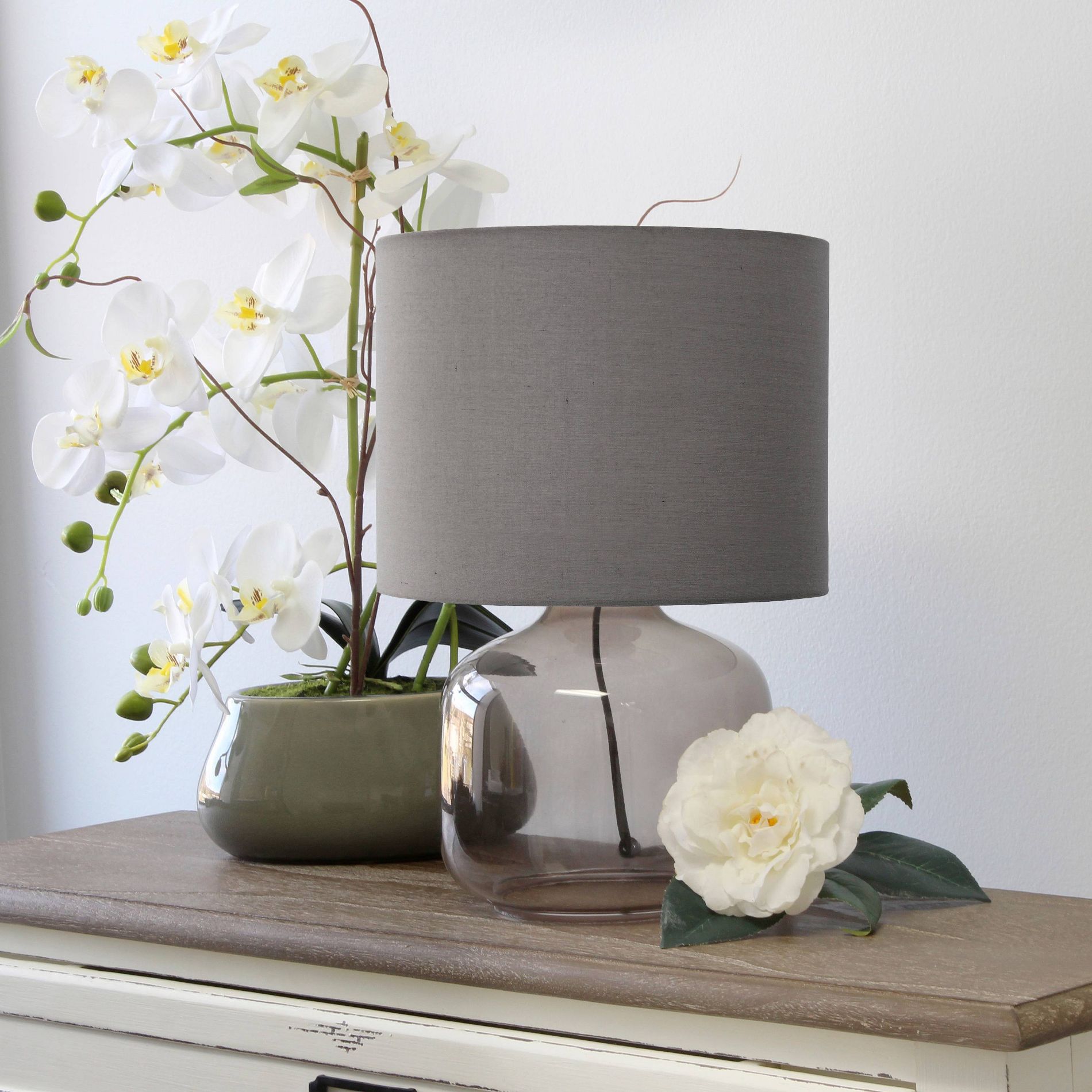Glass Table Lamp with Fabric Shade Fresh Smoke Gray - Simple Designs