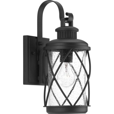 Hollingsworth Black Aluminum Outdoor Wall Lantern with Seeded Glass