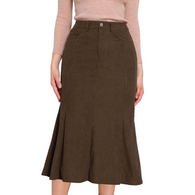 INSPIRE CHIC Office Corduroy High Waisted Fishtail western bodycon Vintage Midi Skirts