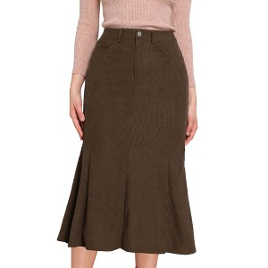 INSPIRE CHIC Office Corduroy High Waisted Fishtail western bodycon Vintage Midi Skirts - 1 of 4