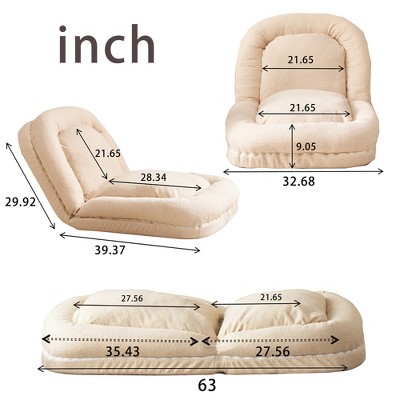 Triple Fold Down Adjustable Chair Bed with 18 Positions, Multifunctional Lounge Sofa with Thickened Cushion for Living Room or Bedroom