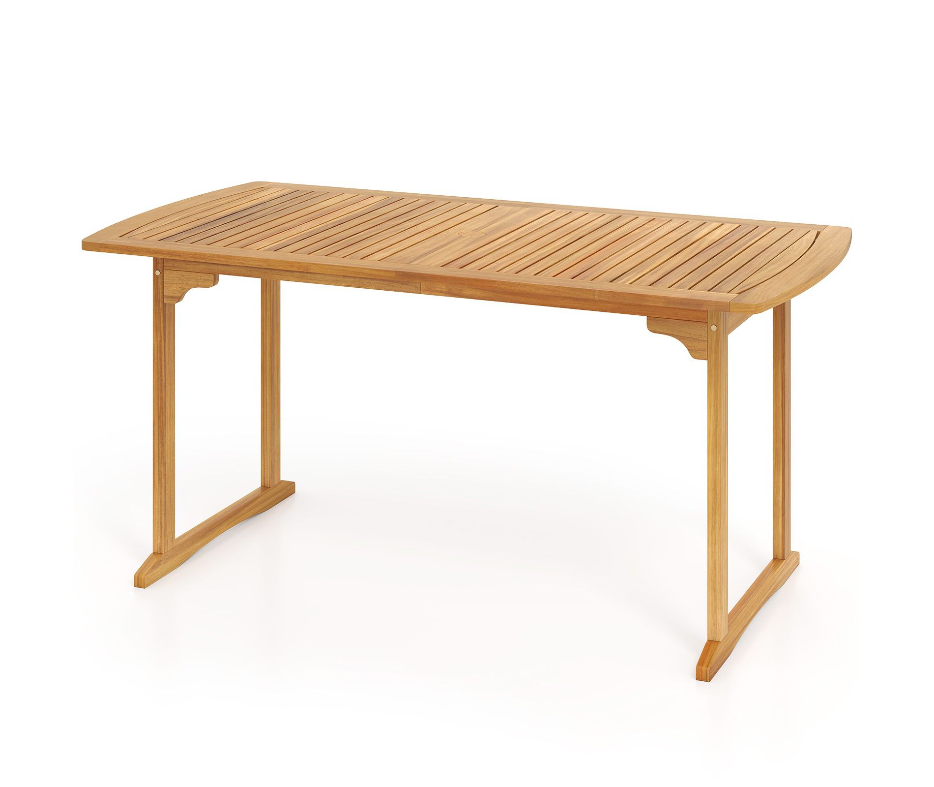 Gymax 63" Outdoor Dining Table Acacia Wood Patio Table with Umbrella Slot for 4-6 People for Patio Garden Porch Deck Indoor