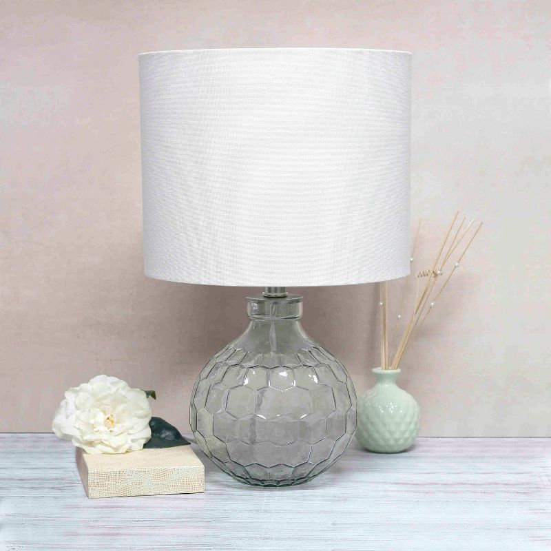 17.75&#34; Contemporary Engraved Honeycomb Glass Table Desk Lamp with Fabric Shade Clear/White - Lalia Home, 3 of 12