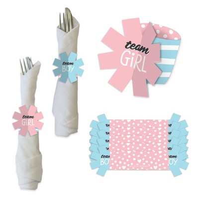 Big Dot of Happiness Baby Gender Reveal - Team Boy or Girl Party Paper Napkin Holder - Napkin Rings - Set of 24