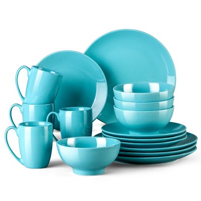 vancasso 16 Piece Light Blue Ceramic Porcelain Dinnerware Tableware Dinner Set with Dinner Plate, Dessert Plate, Bowl, Mug Set