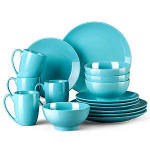 vancasso 16 Piece Light Blue Ceramic Porcelain Dinnerware Tableware Dinner Set with Dinner Plate, Dessert Plate, Bowl, Mug Set - 1 of 4