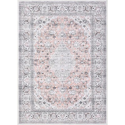 Washable Non Slip Vintage Rug, Low Pile Retro Medallion Carpet, Stain Resistant Indoor Floor Mat for Living Room Bedroom