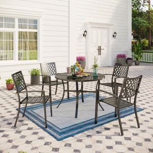 Captiva Designs 5pc Patio Dining Steel Set with Slat-top Round Table & Stackable Chairs with Mesh-style Pattern - 1 of 4