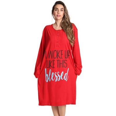 Just Love Womens Nightgown - Long Sleeve Henley Oversized Sleepwear Gown