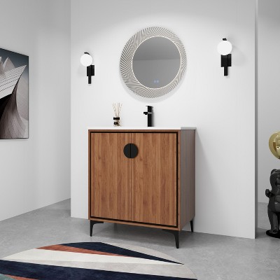 NicBex Bathroom Vanity with Sink ,Bathroom Sink Vanity with Storage Cabinets,24/30/48 inch Bathroom Sink Cabinet for Bathroom,Brown/White