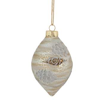 Northlight 5" Birch Wood and Glitter Pine Cones Glass Finial Christmas Ornament