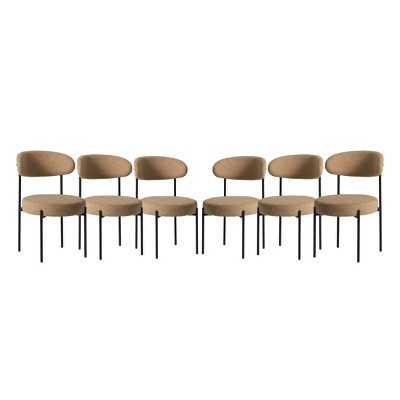 WestinTrends Alexandria Mid-Century Modern Upholstered Faux Shearling Round Dining Chairs