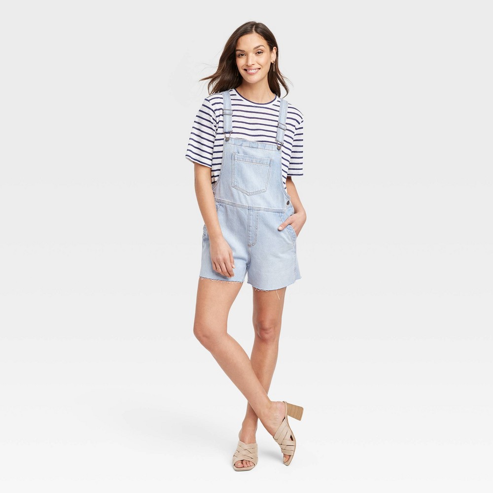 Women's Denim Boyfriend Shortalls - Universal Thread™ Light Wash 16