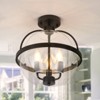PAKOKULA Farmhouse 3-Light Matte Black Globe Semi-Flush Mount Ceiling Light with Clear Glass Shade - 2 of 4