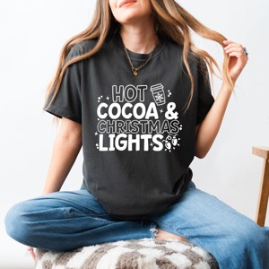Simply Sage Market Hot Cocoa and Christmas Lights Garment Dyed Tee - 1 of 4