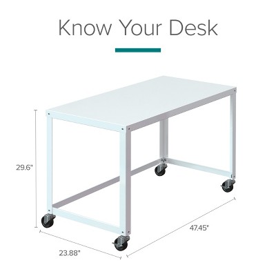 White Metal Standing Desk with Mobile Filing Cabinet