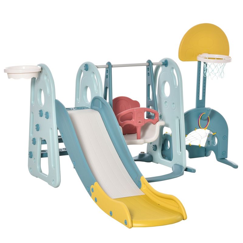 Qaba Toddler Slide and Swing Set with Adjustable Seat Height and Basketball Hoop, Freestanding Kids Climber Slide Playset, 4 of 9