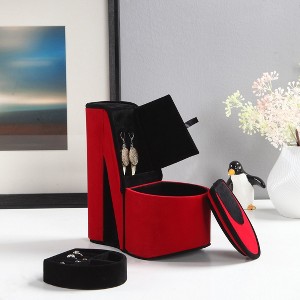 Gulches 9" Tall Display Jewelry Box with Hidden Storage, High Heel Shoe Design, Red Velvet - 1 of 4