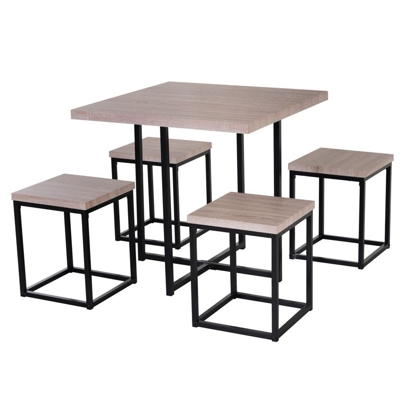 HOMCOM 5 Piece Dining Table Set, Square Kitchen Table Set With Stools for Small Space, Breakfast Nook, 1 of 9