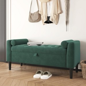 Storage Ottoman Bench, Entryway Shoe Bench, Upholstered End-of-Bed Storage Chest, Storage Stool with Rolled Armrests & Wood Legs for Hallway - 1 of 4