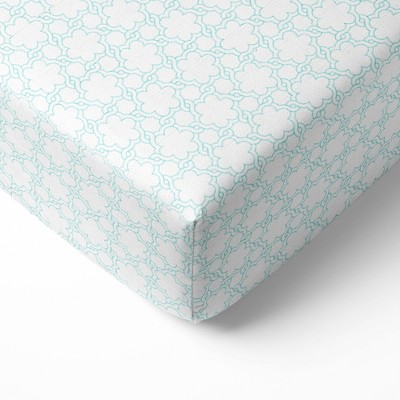 Bacati - Floral Aqua Muslin 100 percent Cotton Universal Baby US Standard Crib or Toddler Bed Fitted Sheet