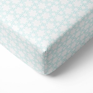 Bacati - Floral Aqua Muslin 100 percent Cotton Universal Baby US Standard Crib or Toddler Bed Fitted Sheet - 1 of 4