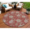 Red Taupe And Beige Floral Washable Indoor Outdoor Area Rug - 2 of 4
