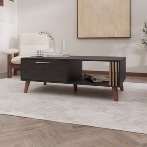 Govan Coffee Table with a Door, Conical Legs, and Open Storage, Wengue - 1 of 1