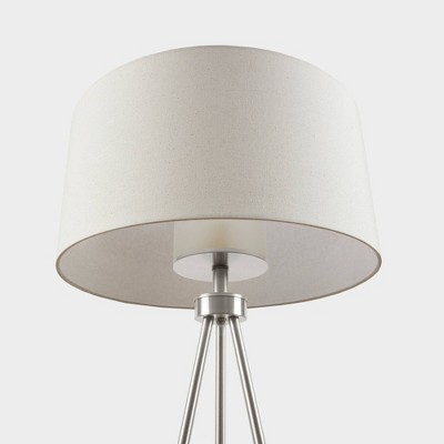 Silver Pacific Tripod Metal Floor Lamp with Grey Glass Shade