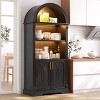 Vlsrka Arched Cabinet, Kitchen Pantry & China Cabinet, Arched Bookshelf with Open & Adjustable Shelves, Induction 3-Color Lights,Black - 2 of 4
