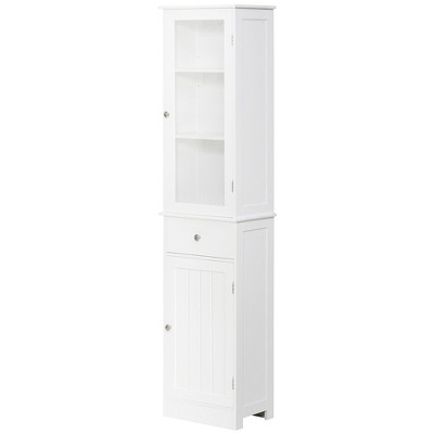 Slim Tower White Storage Cabinet with Anti-Toppling Design
