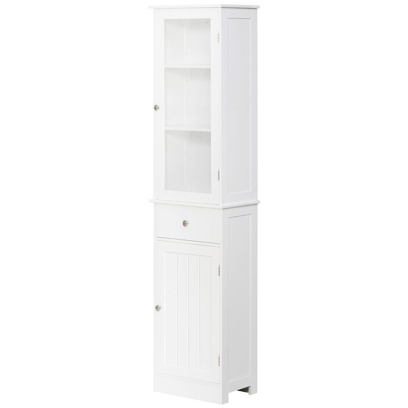 kleankin Tall Bathroom Cabinet, Narrow Bathroom Storage Cabinet with Acrylic Door, Drawer and Shelves, White, 5 of 10