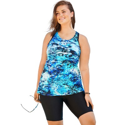 Swim 365 Women's Plus Size Split-Neck Short Sleeve Swim Tee With Built-In  Bra - 28, Blue