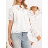 INSPIRE CHIC Women's Summer Eyelet Ruffle Mock Neck Puff Short Sleeve Cotton Blouse - 2 of 4