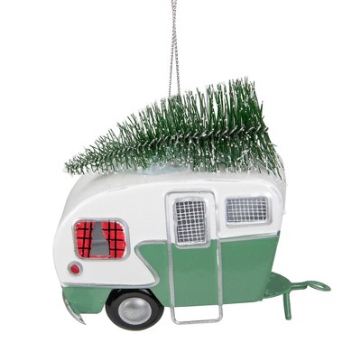 Northlight 4.25" Green and White RV Camper Van with Tree Christmas Ornament