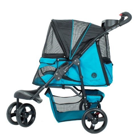 PETIQUE Durable Folding 3-Wheel Pet Stroller for Dogs & Cats with Mesh  Sides, Storage Pockets, Cupholders, and Washable Pad, Mermaid