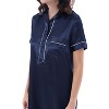 Alexander Del Rossa Women's Satin Nightgown, Boyfriend Style Short Sleeve Sleep Shirt - 3 of 3